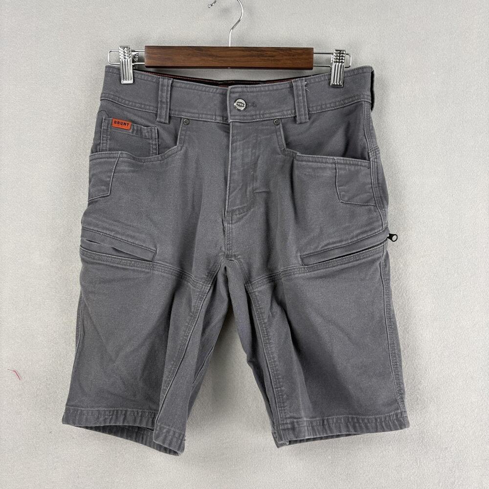 Brunt Cargo Work Shorts Mens 28 Gray Canvas Cotton Nylon Stretch 9" Inseam